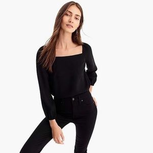 J. Crew Square-neck Long-Sleeve Top in 365 Crepe Black Size 8